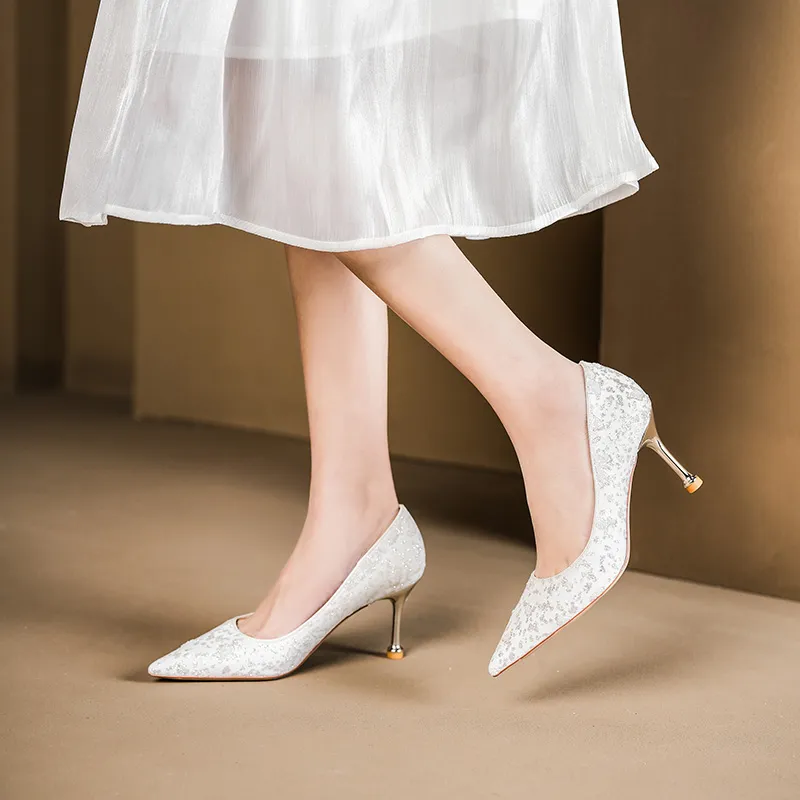 Bamiti High Heels Women's White Champagne Silver-2