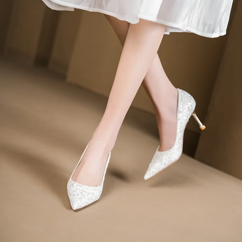 Bamiti High Heels Women's White Champagne Silver-3