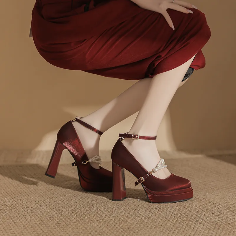 Bamiti Chunky Heel High Heels 11cm Women's-16