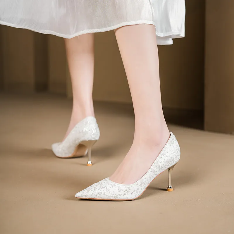 Bamiti High Heels Women's White Champagne Silver-1
