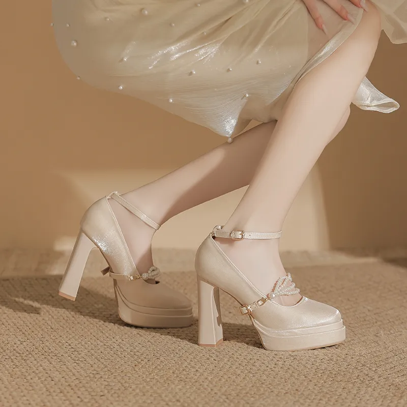 Bamiti Chunky Heel High Heels 11cm Women's-2