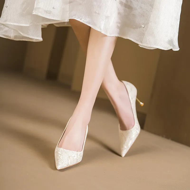 Bamiti High Heels Women's White Champagne Silver-7