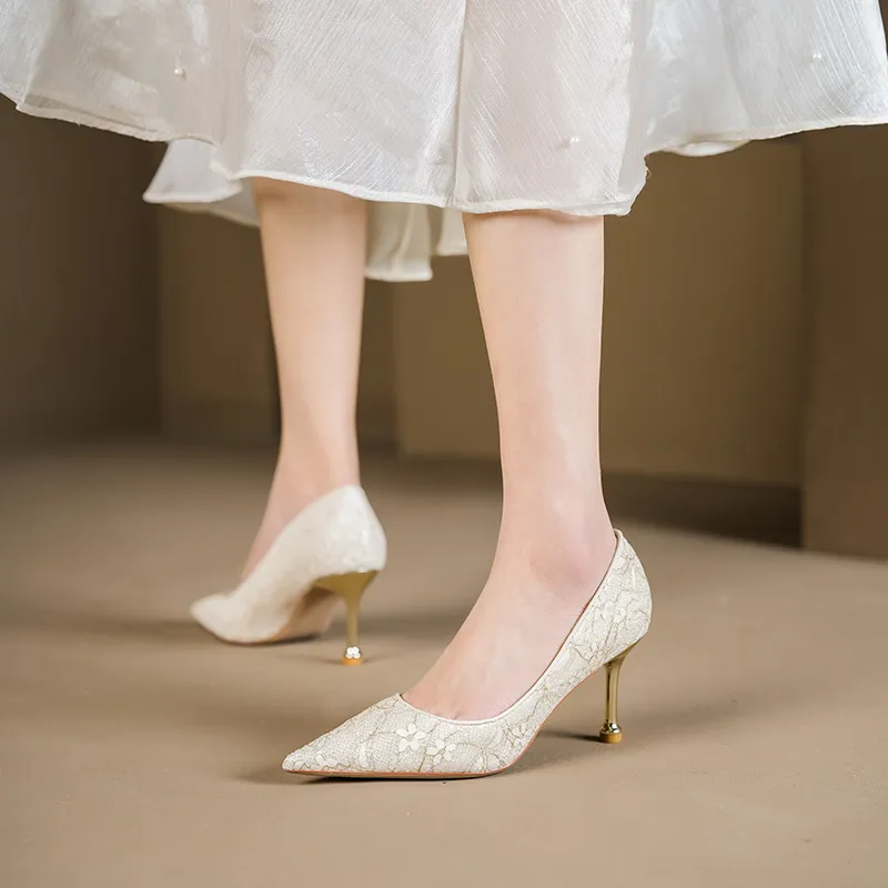 Bamiti High Heels Women's White Champagne Silver-10