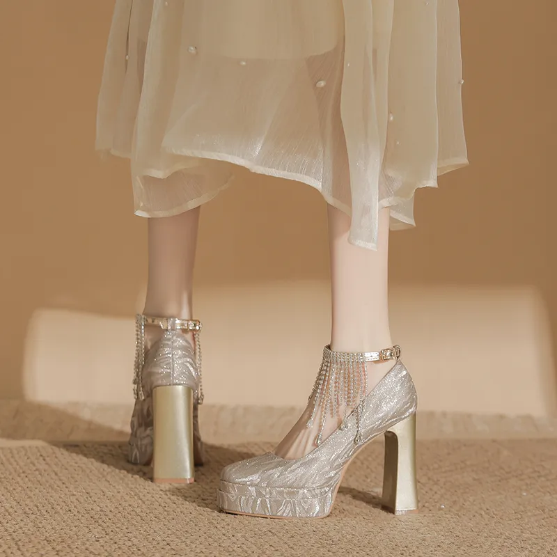 Bamiti Chunky Heel High Heels 11cm Women's-3
