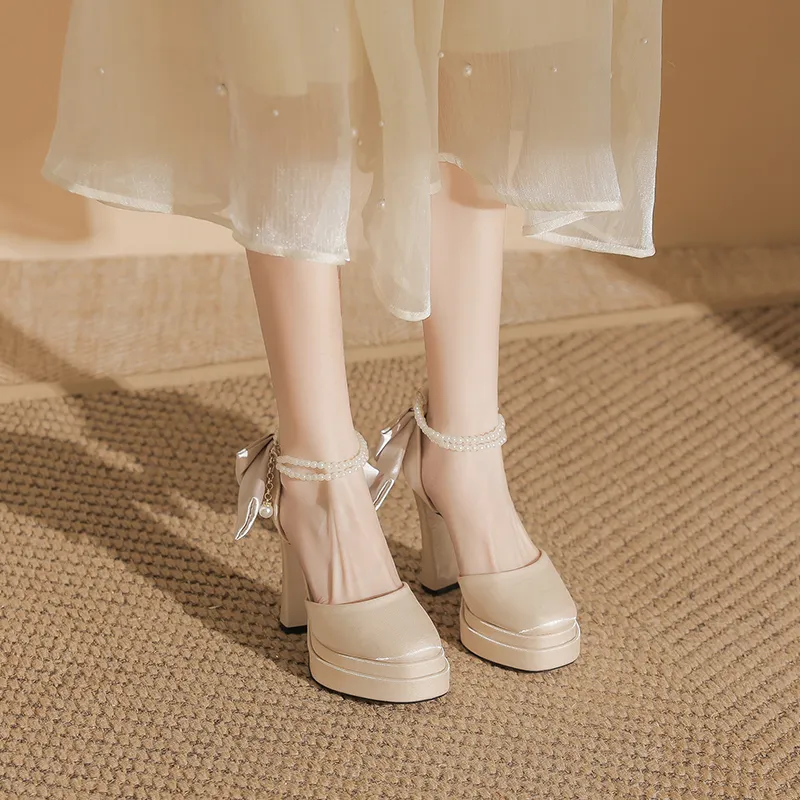 Bamiti Chunky Heel High Heels 11cm Women's-7