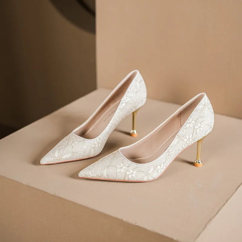 Bamiti High Heels Women's White Champagne Silver-11