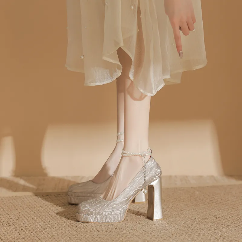 Bamiti Chunky Heel High Heels 11cm Women's-3