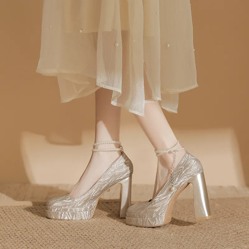 Bamiti Chunky Heel High Heels 11cm Women's-5