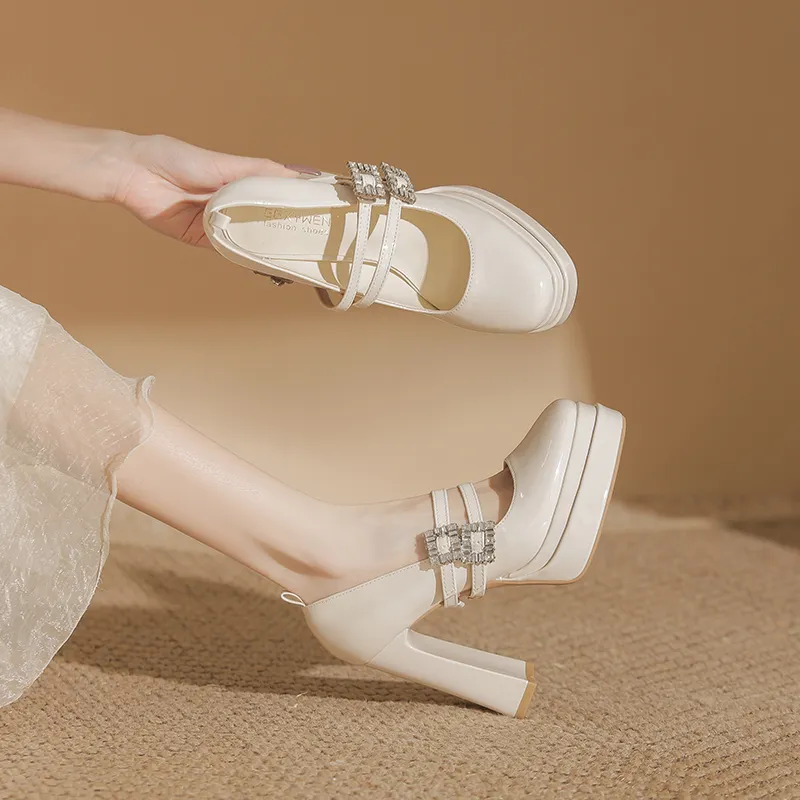 Bamiti Chunky Heel High Heels 11cm Women's-8