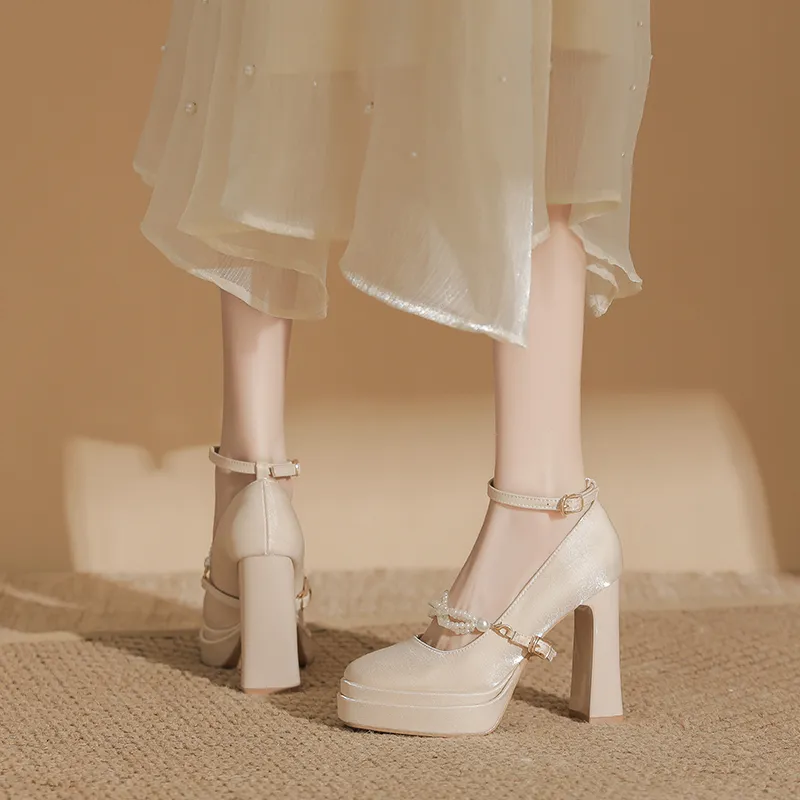 Bamiti Chunky Heel High Heels 11cm Women's-4