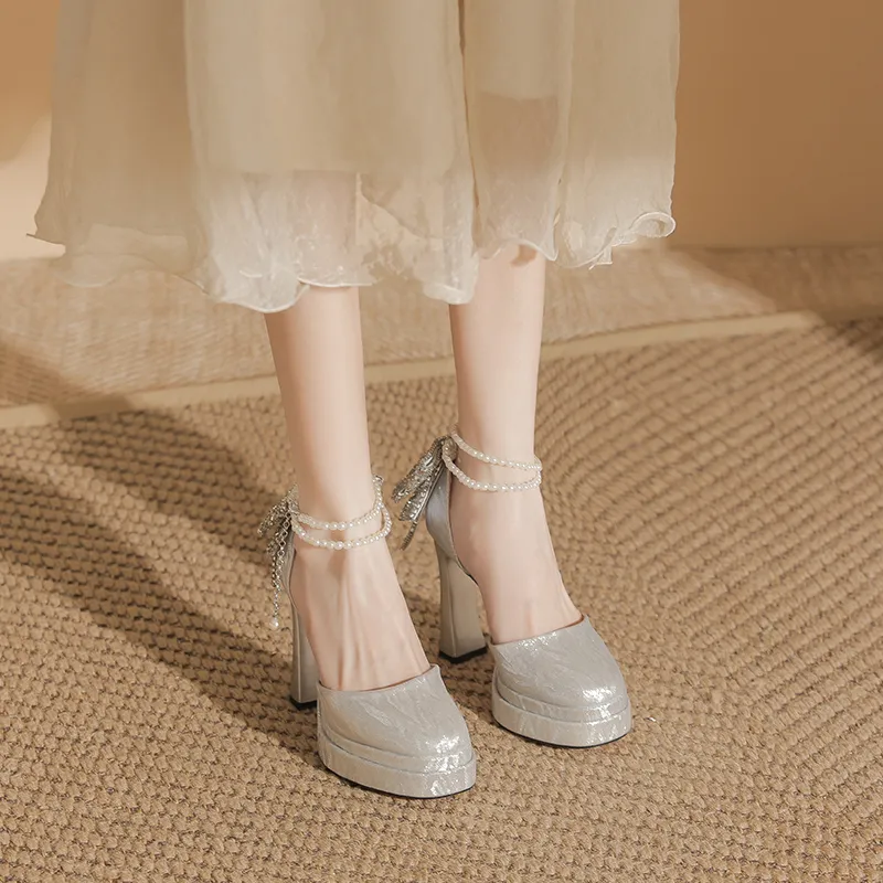 Bamiti Chunky Heel High Heels 11cm Women's-7