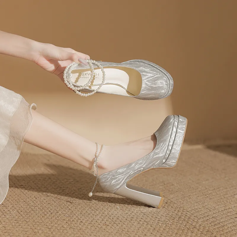 Bamiti Chunky Heel High Heels 11cm Women's-8