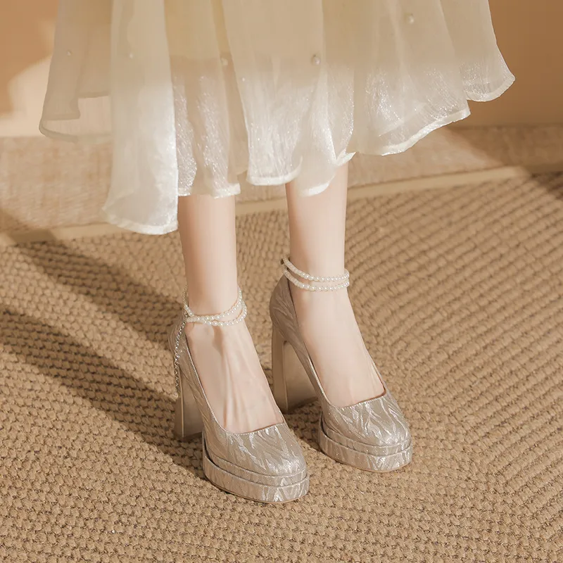Bamiti Chunky Heel High Heels 11cm Women's-6