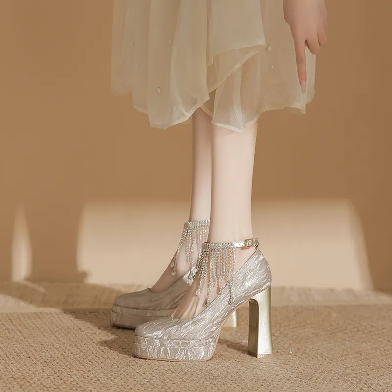 Bamiti Chunky Heel High Heels 11cm Women's-2
