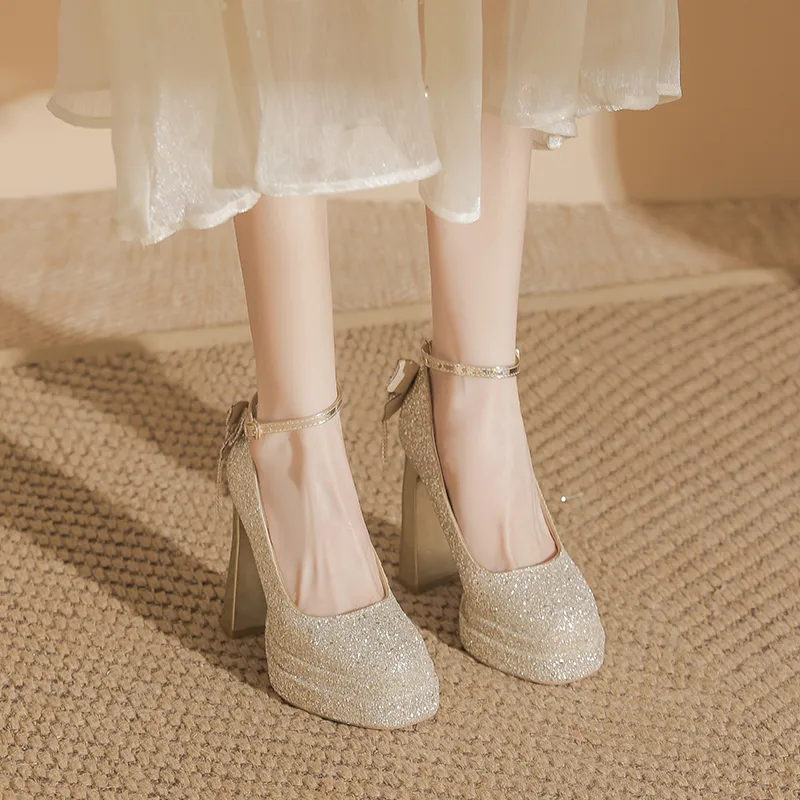 Bamiti Chunky Heel High Heels 11cm Women's-5