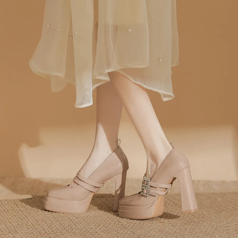 Bamiti Chunky Heel High Heels 11cm Women's-4