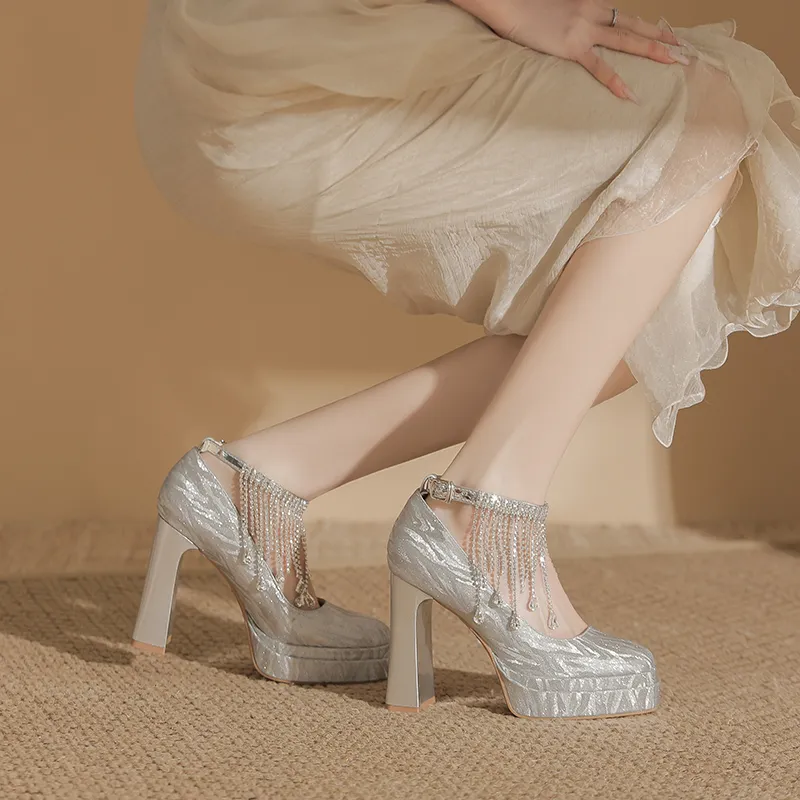 Bamiti Chunky Heel High Heels 11cm Women's-8