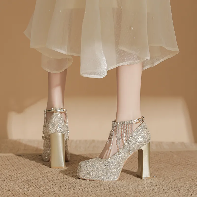 Bamiti Chunky Heel High Heels 11cm Women's-3