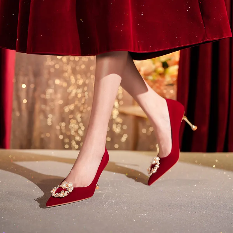 Bamiti Slim Heel High Heels Women's Burgundy-5