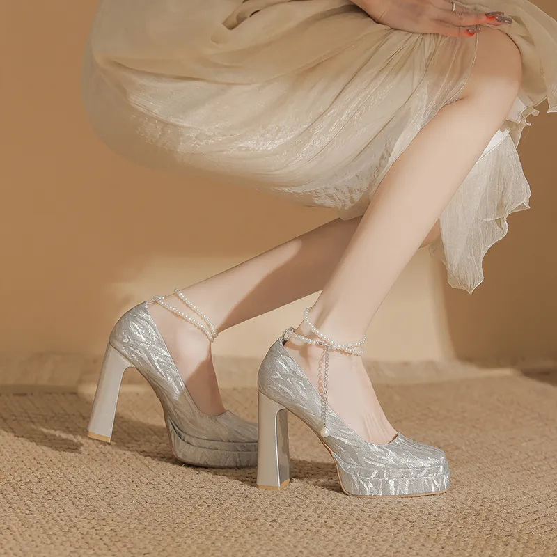 Bamiti Chunky Heel High Heels 11cm Women's-9