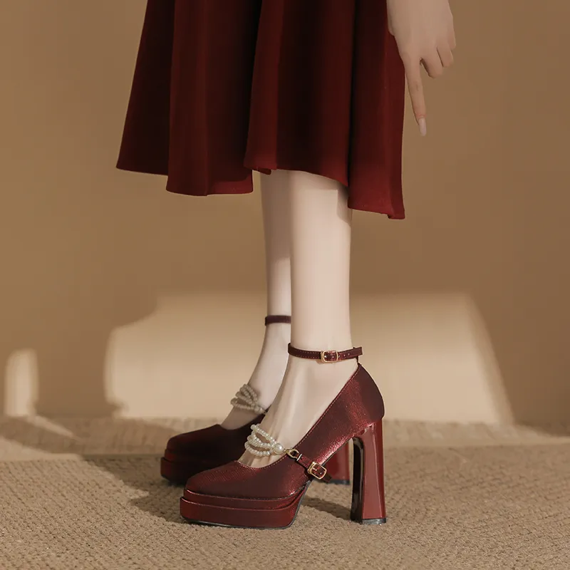 Bamiti Chunky Heel High Heels 11cm Women's-17