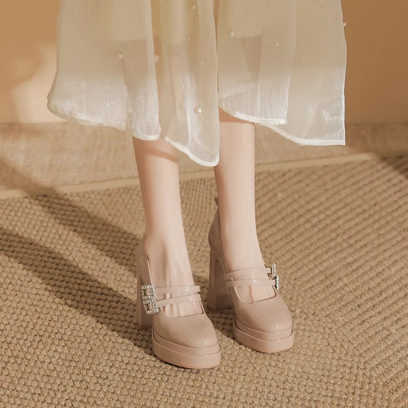 Bamiti Chunky Heel High Heels 11cm Women's-5