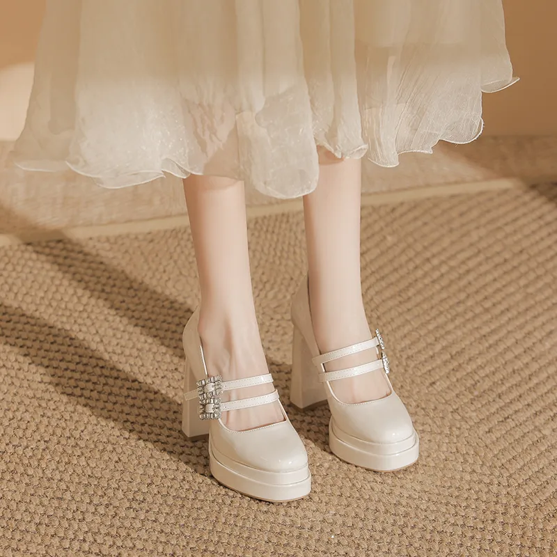 Bamiti Chunky Heel High Heels 11cm Women's-12