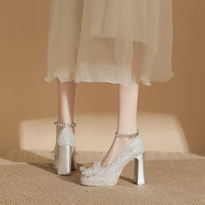 Bamiti Chunky Heel High Heels 11cm Women's-9