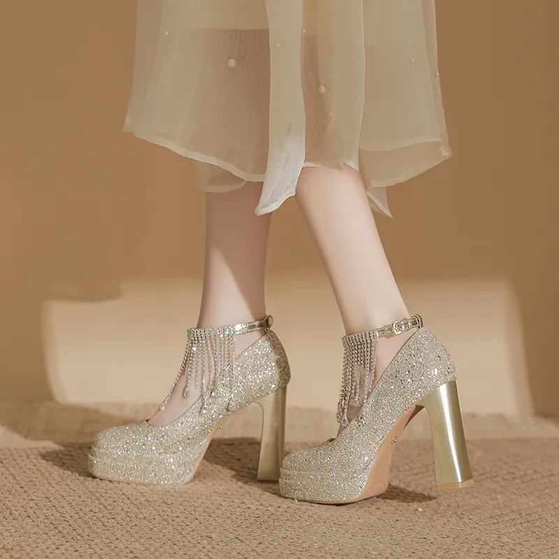 Bamiti Chunky Heel High Heels 11cm Women's-4
