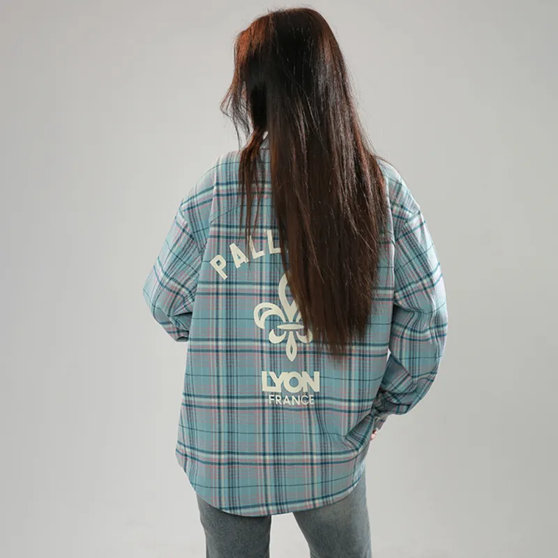 Palladium Shirt Unisex Blue White Pink Plaid Stripes-5