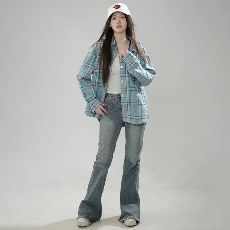 Palladium Shirt Unisex Blue White Pink Plaid Stripes-4