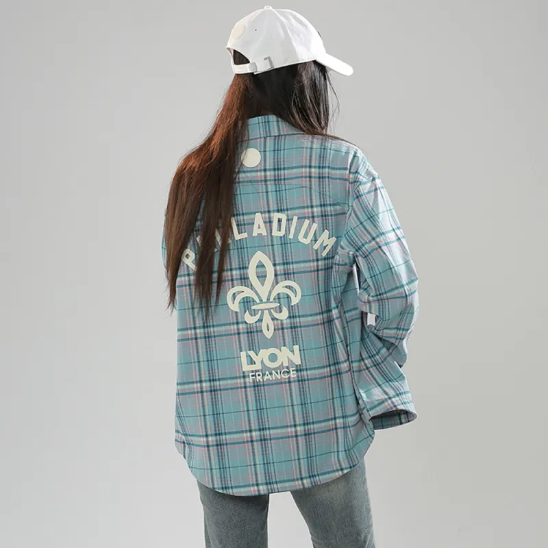 Palladium Shirt Unisex Blue White Pink Plaid Stripes-3