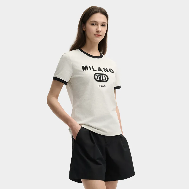 FILA MILANO Italian Luxury Sports Collection T Shirt Women's Light Khaki Heather Gray-4