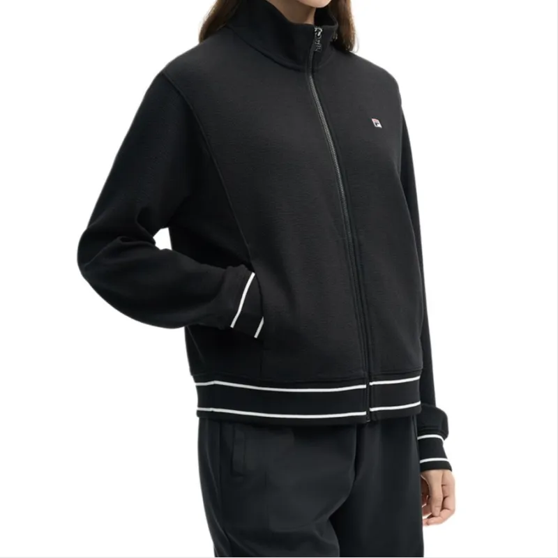 FILA Knitted Fabric Long Sleeved Coat Women's Jet Black-3