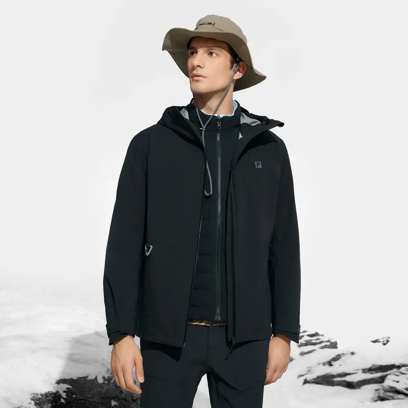 FILA Mountain Versatile Outdoor Hiking Waterproof And Windproof To Keep Warm Windbreaker Jacket Men's Pitch Black-2