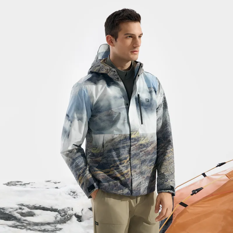 FILA Hiking Outdoor Hiking Waterproof And Windproof To Keep Warm Windbreaker Jacket Men's All Over Print-3