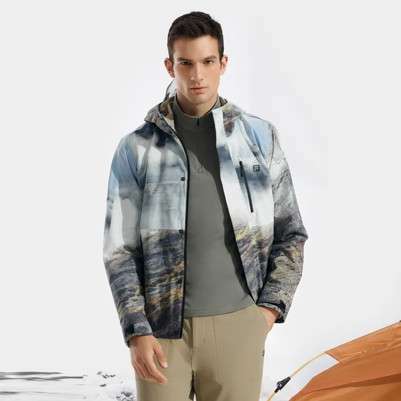 FILA Hiking Outdoor Hiking Waterproof And Windproof To Keep Warm Windbreaker Jacket Men's All Over Print-5