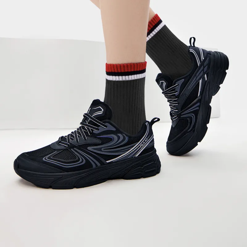 FILA INTERUN Cushioning Anti Slip Wear Resistant Breathability Low Top Casual Shoes Women's Shadow Black Gray-4