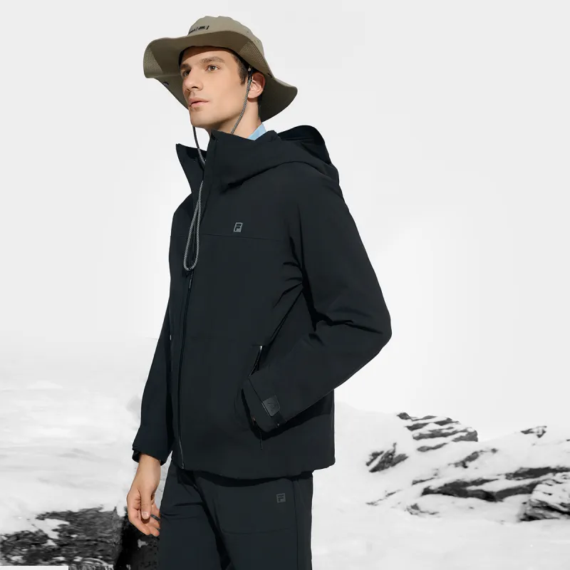 FILA Mountain Versatile Outdoor Hiking Waterproof And Windproof To Keep Warm Windbreaker Jacket Men's Pitch Black-4