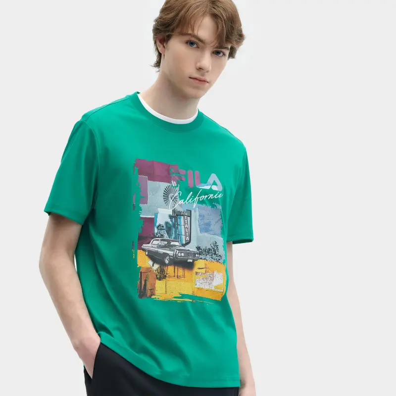 FILA SS24 T Shirt Men's Myriad Green Tracks-3