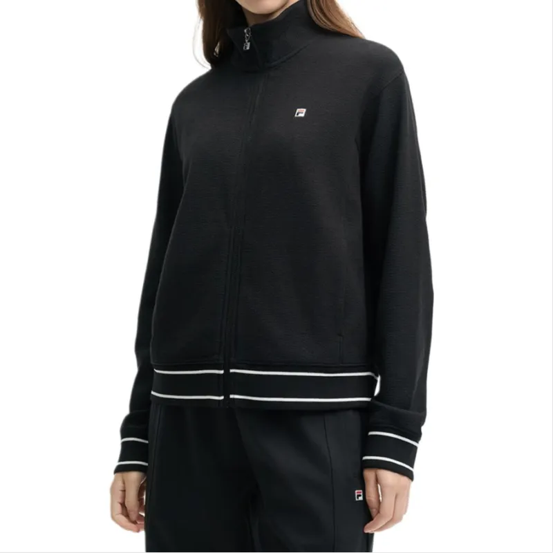 FILA Knitted Fabric Long Sleeved Coat Women's Jet Black-2