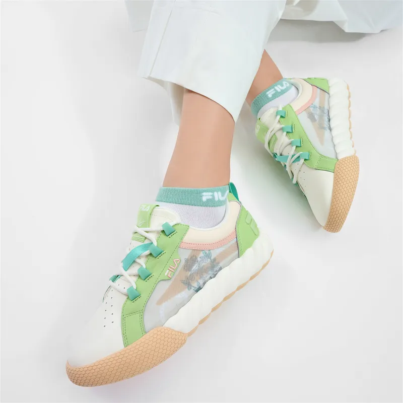 FILA CAMPO VERSAILLES Anti Slip Wear Resistant Low Top Skateboard Shoes Women's White Green-4