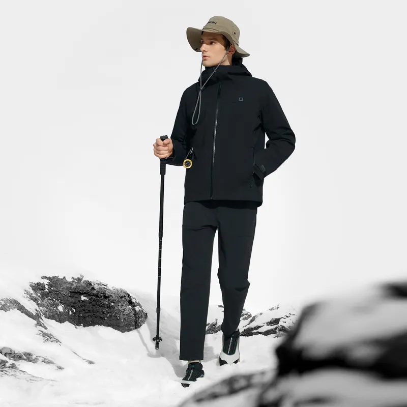 FILA Mountain Versatile Outdoor Hiking Waterproof And Windproof To Keep Warm Windbreaker Jacket Men's Pitch Black-5