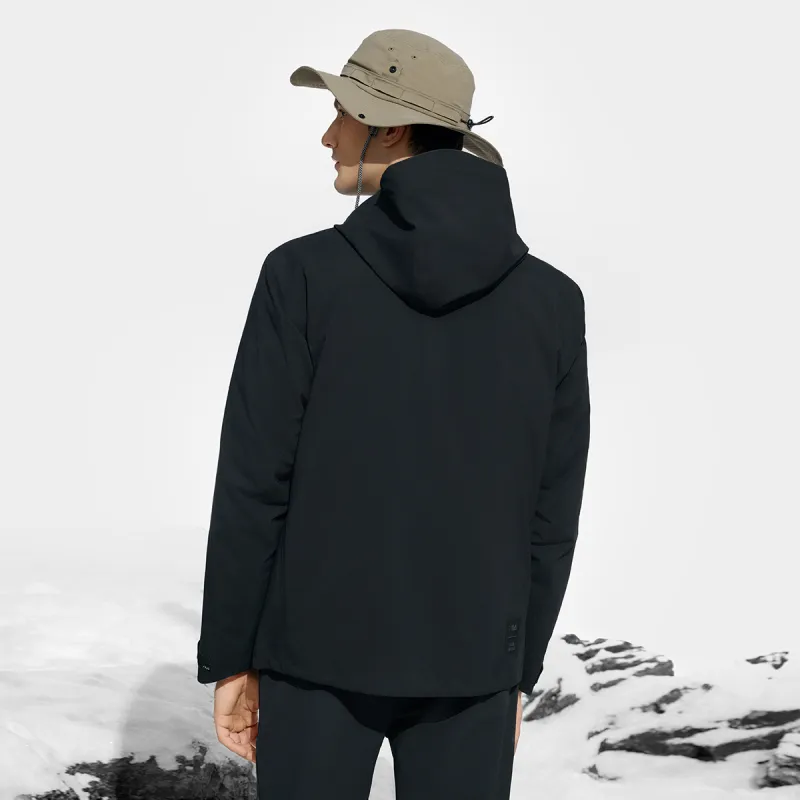 FILA Mountain Versatile Outdoor Hiking Waterproof And Windproof To Keep Warm Windbreaker Jacket Men's Pitch Black-3