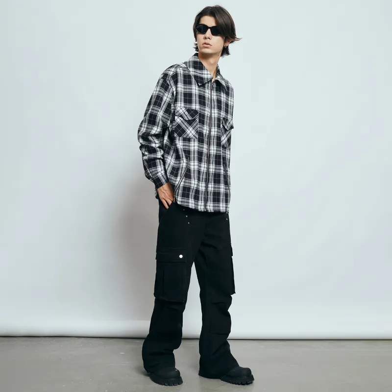 PASET Shirts Unisex Black White Plaid-4