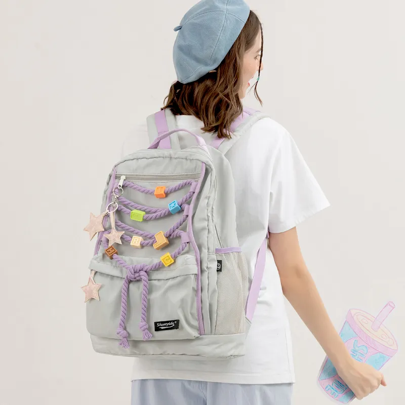 SHUNYIDE Nylon Travel Backpack Medium Size Unisex Silver Gray Purple-4