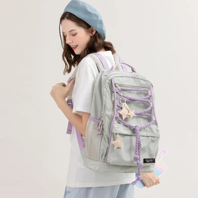 SHUNYIDE Nylon Travel Backpack Medium Size Unisex Silver Gray Purple-3