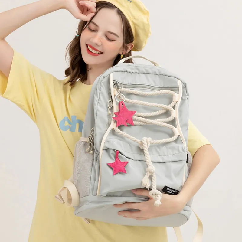 SHUNYIDE Nylon Double Shoulder Backpack Students Backpack Laptop Bag Medium Size Unisex Silver Gray-3