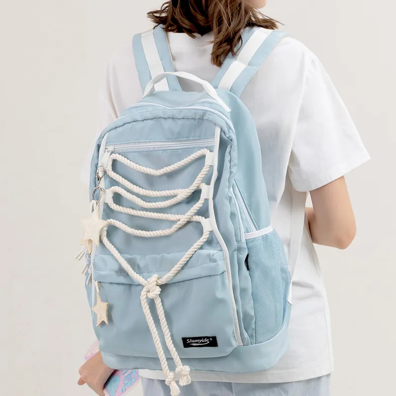 SHUNYIDE Nylon Backpack Medium Size Unisex Azure Blue-3