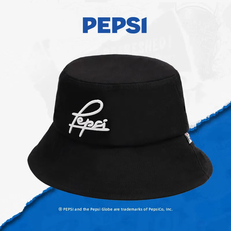 Pepsi Cotton Comfortable And Breathable Bucket Hats Unisex Black/Ecru-2